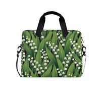 Housse pour ordinateur portable avec poignée et bandoulière - Fermeture éclair - Motif fleur de Lily Valley - Vert - 15,6"