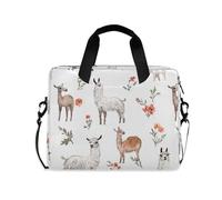 Housse pour ordinateur portable avec poignée et bandoulière - Housse pour ordinateur portable de 15,6" - Motif lama amusant - Alpaga blanc