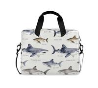 Housse pour ordinateur portable avec poignée et bandoulière, sacoche d'ordinateur de 15,6", requins, blanc, rétro