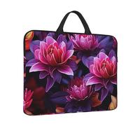 Housse pour ordinateur portable avec poignée - Motif fleurs violettes et rouges - Résistante à l'eau