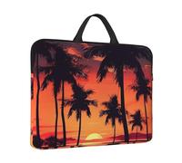 Housse pour ordinateur portable avec poignée Motif palmier et coucher de soleil d'été