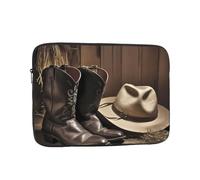 Housse pour ordinateur portable de 10 pouces, imperméable, résistante aux chocs, housse de transport pour ordinateur portable, chapeau noir de cowboy, bottes occidentales, sac léger pour ordinateur