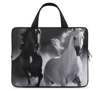 Housse pour ordinateur portable de 12 pouces - Ultra fine et étanche - Avec dragonne - Motif chevaux noirs et blancs