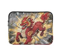 Housse pour ordinateur portable de 13 à 14" avec fermeture éclair de style chinois - Motif lions rouges