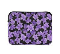 Housse pour ordinateur portable de 13 à 14" avec fermeture éclair - Petites fleurs violettes noires - Style minimaliste - Pour le travail et les voyages