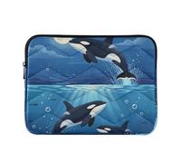 Housse pour ordinateur portable de 13 à 14 pouces avec doublure douce - Sac d'ordinateur tueur d'orque - Bleu océan - Clair de lune - Poche pour ordinateur portable - Pour voyage et affaires