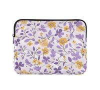 Housse pour ordinateur portable de 13 à 14 pouces en polyester avec fermeture éclair pour ordinateur portable de 13 à 14 pouces, multi-petites fleurs et feuilles, violet et jaune