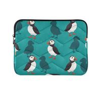 Housse pour ordinateur portable de 13 à 14 pouces - Motif de puffins de dessin animé bleu sarcelle - Pour femme - Sac d'ordinateur portable de 14 pouces