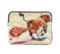 Housse pour ordinateur portable de 13 à 14 pouces - Résistante à l'eau - La vache insolite et le steak - Sac de transport pour ordinateur portable de voyage d'affaires