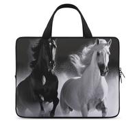 Housse pour ordinateur portable de 13 pouces - Ultra fine - Étanche - Avec dragonne - Motif chevaux noirs et blancs