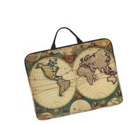 Housse pour ordinateur portable de 14", légère, imperméable, résistante aux chocs, souple, motif carte du monde rétro, housse de voyage avec poignée pour ordinateur portable de 13 à 14"
