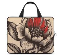 Housse pour ordinateur portable de 15", ultra fine, légère et imperméable, en néoprène durable, avec dragonne, motif fleurs noires et rouges