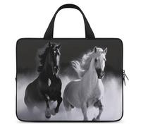 Housse pour ordinateur portable de 17 pouces ultra fine et étanche avec dragonne Motif chevaux noirs et blancs