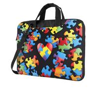 Housse pour ordinateur portable de sensibilisation à l'autisme - Motif cœur - Pour homme et femme - Résistante aux chocs - Pour les affaires, les voyages, le bureau, l'école, Noir , 13 inch
