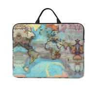 Housse pour ordinateur portable Motif carte du monde de dessin animé (41,9 x 31 cm) - Compatible avec les ordinateurs portables de 14" pour un rangement facile