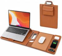 Housse pour Ordinateur Portable Pliable avec Charge Induction, Compatible Ordinateur Portable Et Tablette Jusqu'à 16 Pouces, Zone De Recharge 15W, Adapté Aux Voyages d'affaires (Brown)