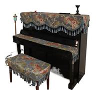 Housse pour Piano Housse de piano Jacquard Chenille Perlé Gland Piano protection Motif floral vintage tabouret Serviette en tissu(Color 03,Bench 76x36cm)