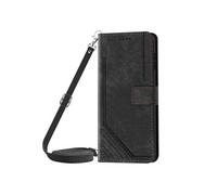 Housse pour Realme 14T Effet Brossé Portefeuille Bandoulière Noir