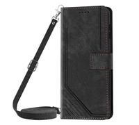 Housse pour Realme 14T Effet Brossé Portefeuille Bandoulière Noir