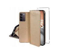 Housse pour Realme 14x 5G / Realme C75 - etui coque pochette portefeuille + verre trempe - OR MAGNET -