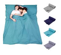 Housse pour sac de couchage portable, de voyage et de camping, 180 x 210 cm, matrimoniale, avec poches pour oreillers, pour adultes, hôtels, voyages d'affaires et camping (bleu, 180 cm x 210 cm)