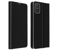 Housse Samsung Galaxy A71 Etui Porte-carte Support Vidéo Effet Carbone Noir