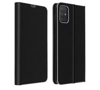 Housse pour Samsung Galaxy A71 Étui Porte-carte Support Vidéo Effet Carbone Noir
