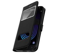 Housse pour Samsung Galaxy J3 2017 Etui Double Fenêtre Coque Silicone Gel - noir