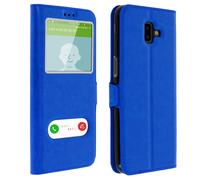 Housse Samsung Galaxy J6 Plus Etui Double Fenêtre Coque Silicone - Bleu