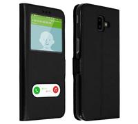 Coque et étui téléphone mobile Avizar Housse Samsung Galaxy J6 Plus Etui Double Fenêtre Coque Silicone - Noir