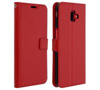 Housse pour Samsung Galaxy J6 Plus Étui Portefeuille Rangements Cartes Support Rouge