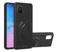 Housse pour Samsung Galaxy Note 10 Lite Coque avec Anneau Support 2 en 1 Case Double Couche Défense Bumper Souple TPU Silicone + Rigide PC Antichoc Armure Cover Etui pour Galaxy A81 Coque,Noir