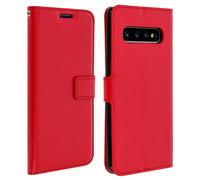 Housse pour Samsung Galaxy S10 Plus Étui Folio Portefeuille Support Vidéo Rouge