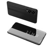 Housse Pour Samsung Galaxy S25 Edge 5g - Etui Coque Portefeuille Clear View Miroir + Film Ecran - Noir