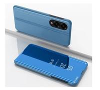 Housse Pour Samsung Galaxy S25 Edge 5g - Etui Coque Portefeuille Clear View Miroir + Verre Trempe - Bleu