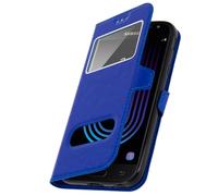 Housse pour Samsung J3 2017 Etui Double Fenêtre Coque Silicone Gel bleunuit