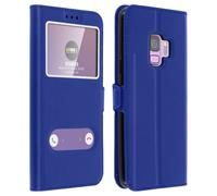Housse Galaxy S9 Etui Clapet 2x Fenêtre Coque Silicone Gel Protection - Bleu