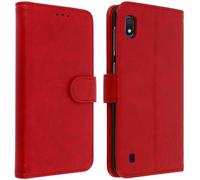 Housse pour smartphone - AVIZAR - Samsung Galaxy A10 - Étui portefeuille rouge - Coque souple - Support vidéo