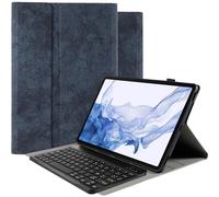 Housse pour Tablette avec Clavier Compatible avec Samsung Galaxy Tab S8 Plus - Étui Clavier Bluetooth AZERTY - Vintage Bleu
