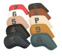 Housse pour tête de Fer de Golf 9/10 pièces Un Ensemble en Cuir Noir Solide Gaufrage Numéro Peinture Bord Golf Couvre-Chef Wedges4 5 6 7 8 9 Pas Club Tête Fer Couvre(Color 2)