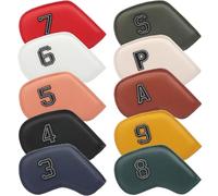 Housse pour tête de Fer de Golf 9/10 pièces Un Ensemble en Cuir Noir Solide Gaufrage Numéro Peinture Bord Golf Couvre-Chef Wedges4 5 6 7 8 9 Pas Club Tête Fer Couvre(Color 1)