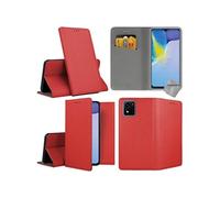 Housse pour Vivo Y01 - etui coque pochette portefeuille + verre trempe - ROUGE MAGNET -