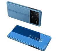 Housse pour Xiaomi Redmi K70E 5G / Poco X6 Pro 5G - etui coque portefeuille clear view miroir + film ecran - BLEU