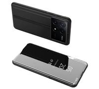Housse pour Xiaomi Redmi K70E 5G / Poco X6 Pro 5G - etui coque portefeuille clear view miroir + film ecran - NOIR