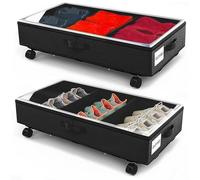 Housse Rangement sous Lit 2 Pcs Boite Sac Rangement Vetement avec Roulette et Couvercle Cadre métallique Placard Tiroir Organisateur Bac Pliable Drap Caisse pour Chambre Vêtements Jouets Livres,Noir