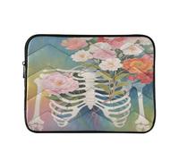 Housse rembourrée pour ordinateur portable 13 pouces Motif fleurs squelettes colorées Sac imperméable pour ordinateur portable