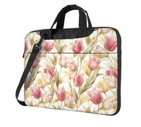Housse rembourrée pour ordinateur portable 15,6" Motif tulipes roses avec feuillage jaune