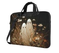 Housse rembourrée pour ordinateur portable avec deux fantômes mignons et fleurs sauvages et grande herbe pour ordinateur portable 15,6 pouces