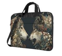 Housse rembourrée pour ordinateur portable de 15,6 pouces Motif deux loups face à des fleurs