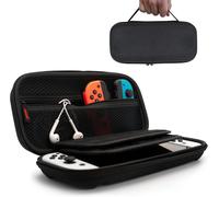 Housse Rigide Compatible avec Nintendo SwitchOLED-Pochette avec Rangement jusqu'à 20 Jeux-Étui en Nylon pour Console et Joy Con Controller-Case Noir